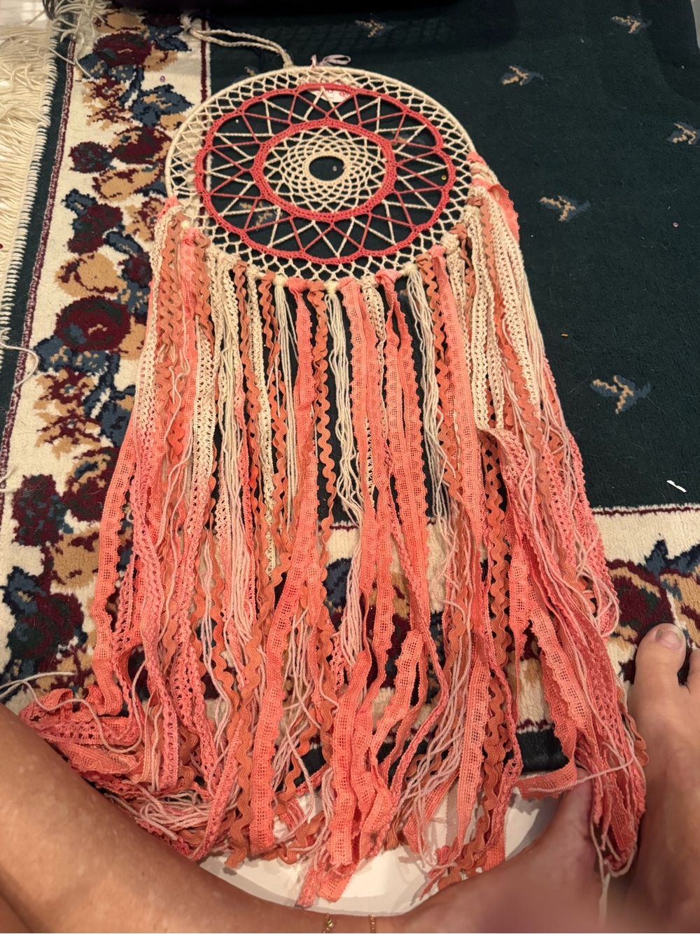 Handmade Coral and Cream Dreamcatcher Wall Hanging